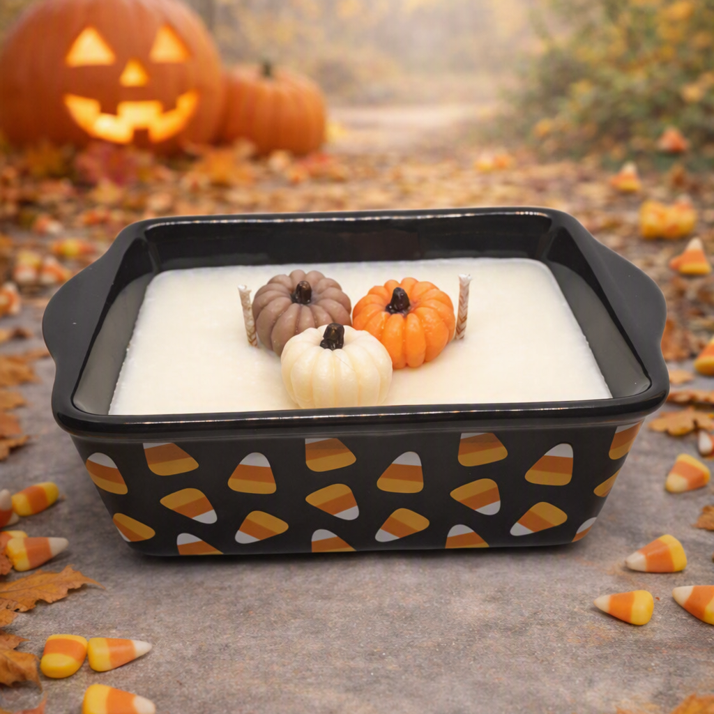 Candy Corn Design Mini Loaf Pan 10 oz Candle - Spiced Berry & Pumpkin