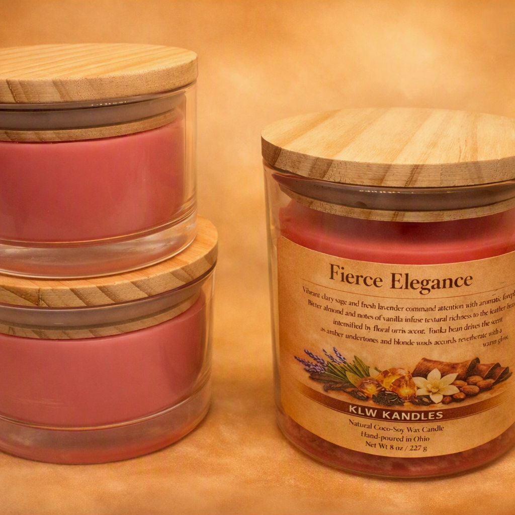 Fierce Elegance Glass Jar Candles w/ Wood Lid - 8 oz or  oz