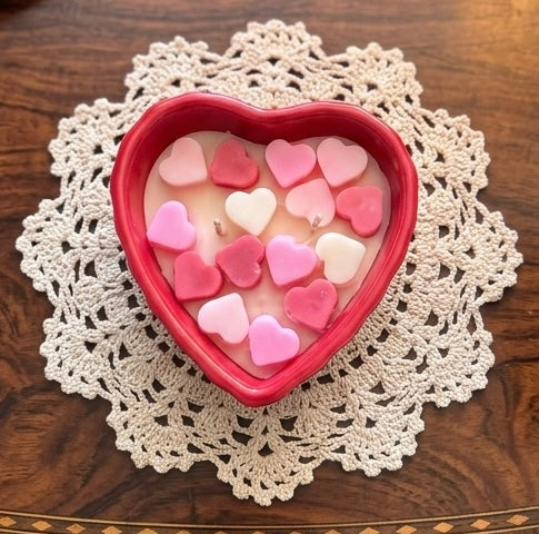 Heart-Shaped Ramekin Candle - Creme Brulee w/ Hearts