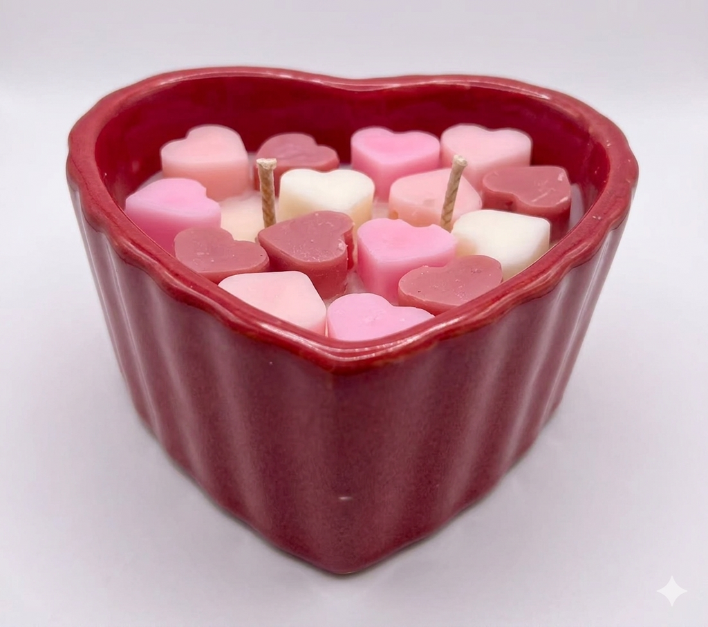 Heart-Shaped Ramekin Candle - Creme Brulee w/ Hearts