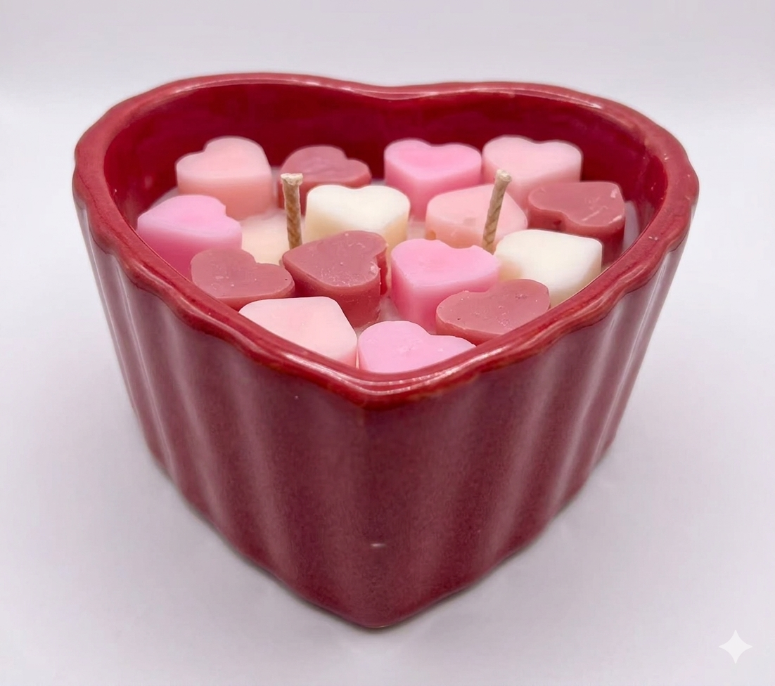 Heart-Shaped Ramekin Candle - Creme Brulee w/ Hearts