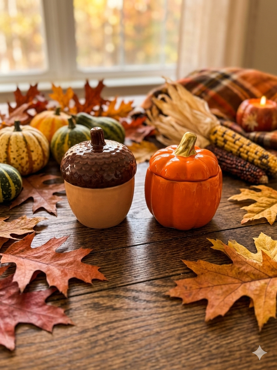Fall Acorn or Pumpkin Ceramic Jar Candles