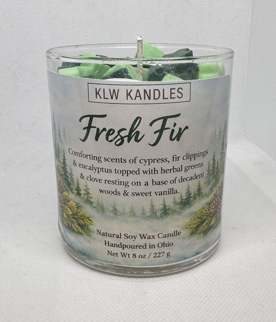 Fresh Fire w/ Christmas Trees  8 oz Glass Jar Candle