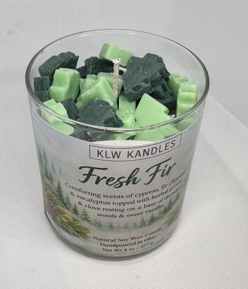 Fresh Fire w/ Christmas Trees  8 oz Glass Jar Candle