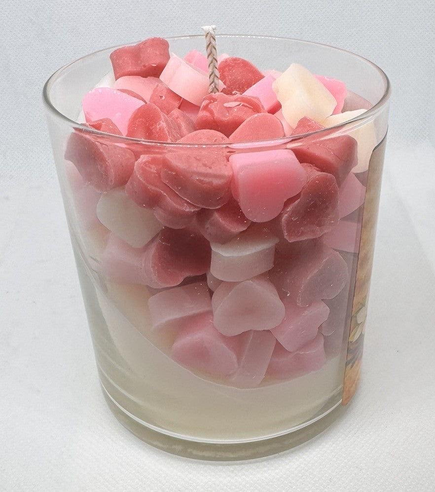 Vanilla Creme Brulé w/ Multi Hearts  8 oz Glass Jar Candle