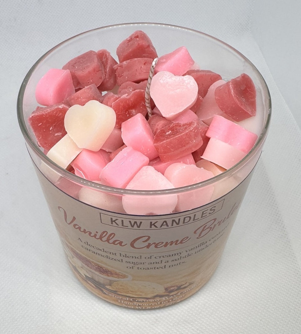 Vanilla Creme Brulé w/ Multi Hearts  8 oz Glass Jar Candle