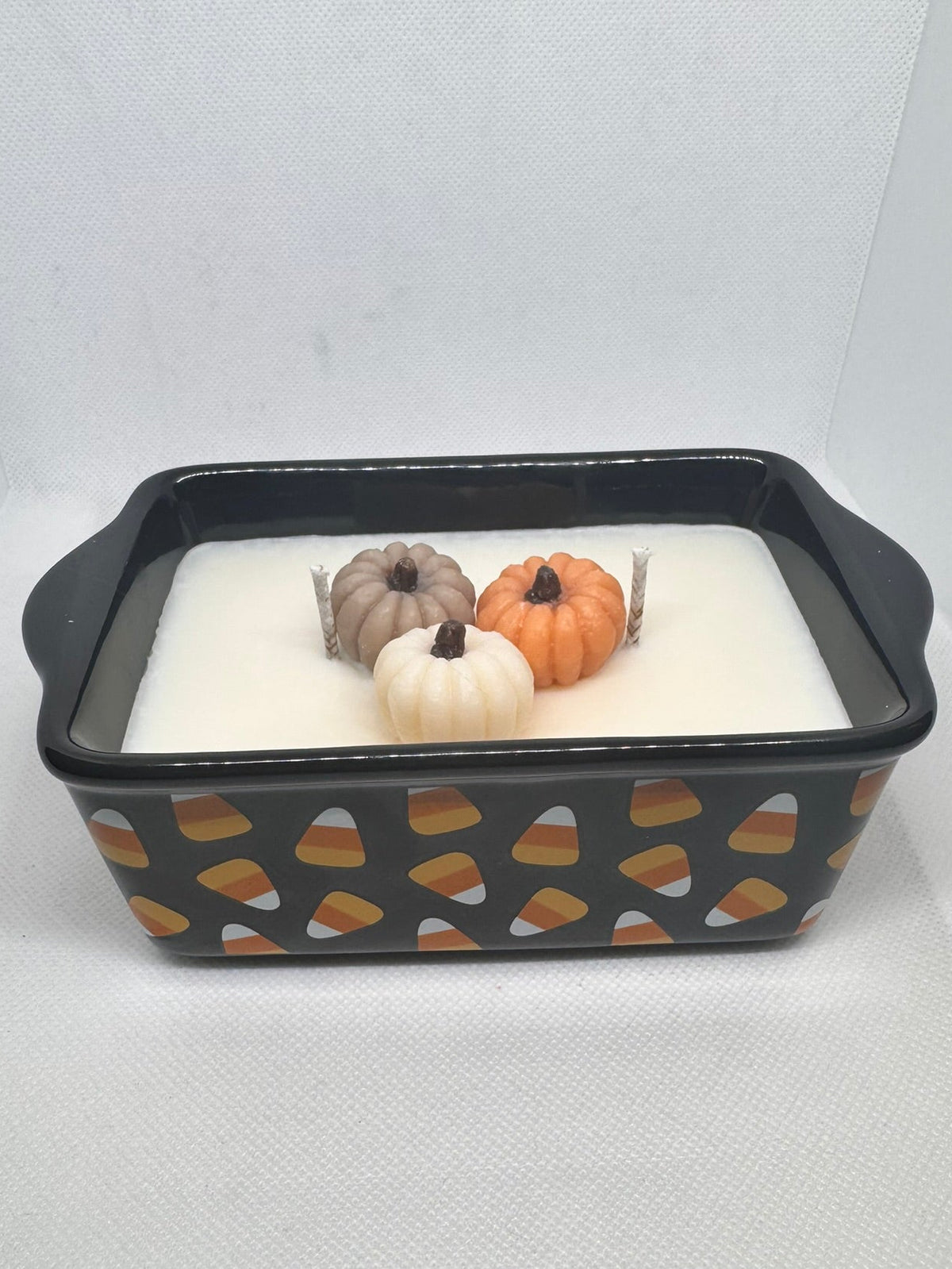 Candy Corn Design Mini Loaf Pan 10 oz Candle - Spiced Berry & Pumpkin