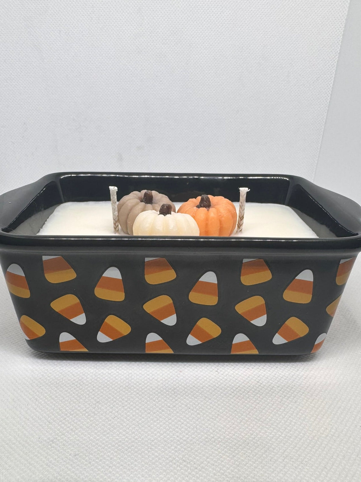 Candy Corn Design Mini Loaf Pan 10 oz Candle - Spiced Berry & Pumpkin