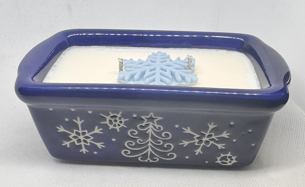Blue Snowflake Kiss Mini Loaf Pan 10 oz Candle - Upcycled
