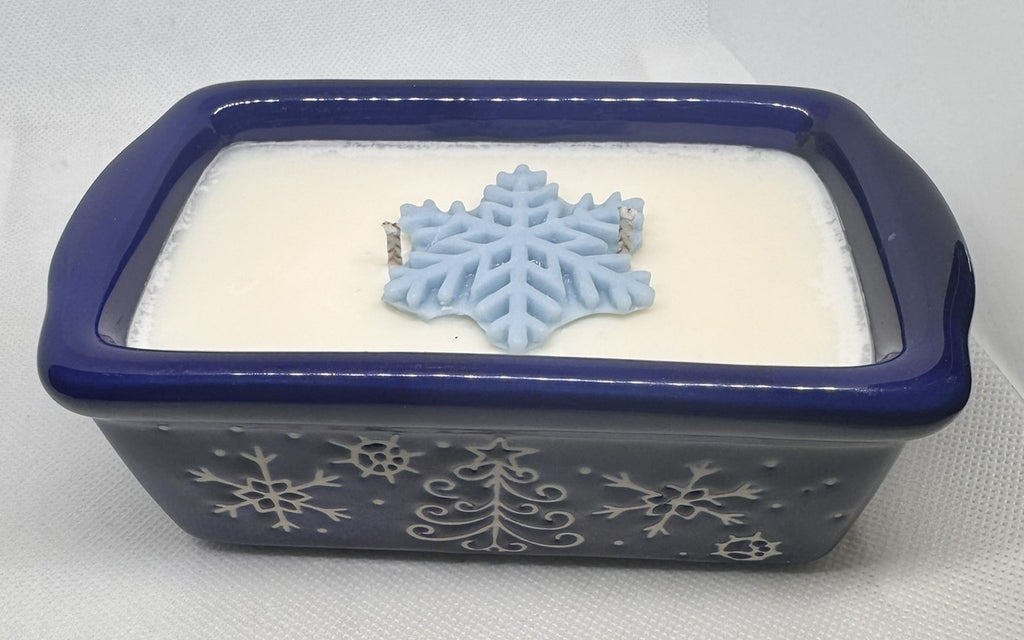 Blue Snowflake Kiss Mini Loaf Pan 10 oz Candle - Upcycled