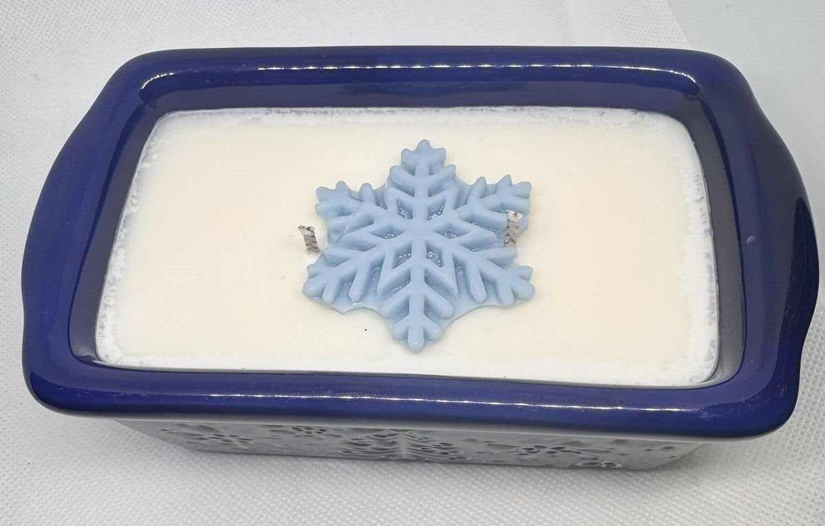 Blue Snowflake Kiss Mini Loaf Pan 10 oz Candle - Upcycled