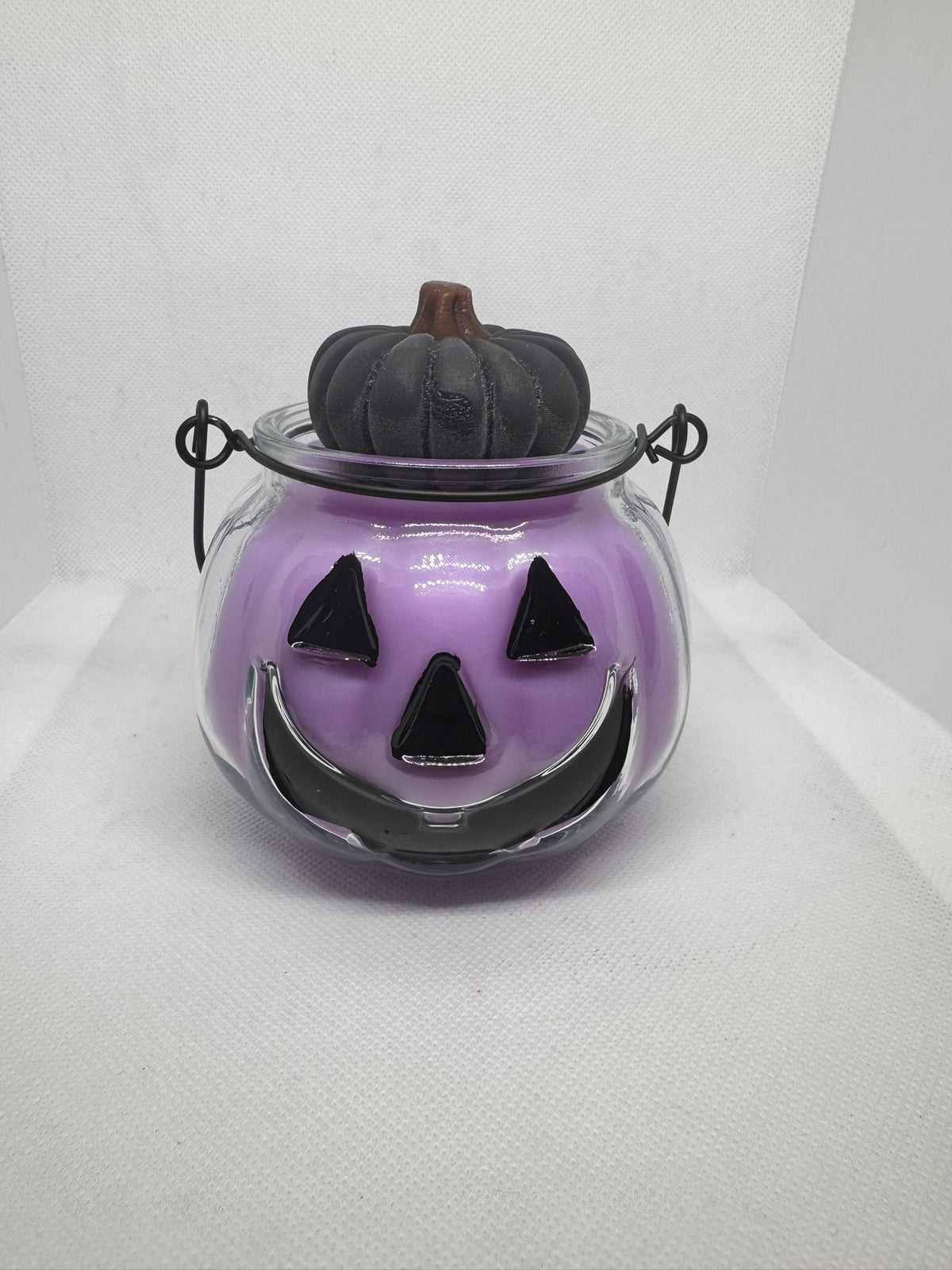 Purple Jack-O-Lantern in Witches Brew Scent Wickless Candle w/ Wax Melt Topper