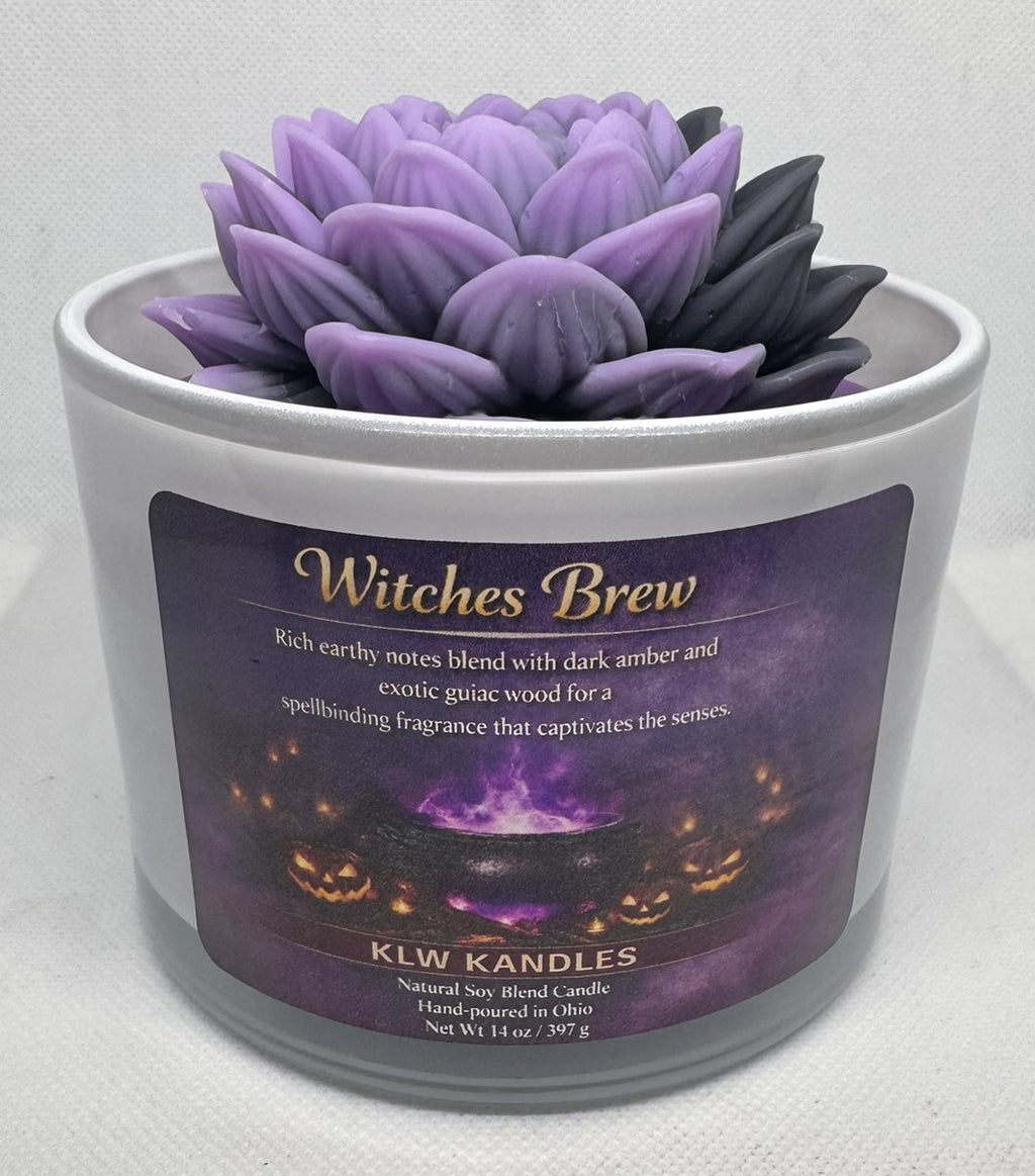 Witches Brew 14 oz Glass Jar Wickless Candle with Floral Top