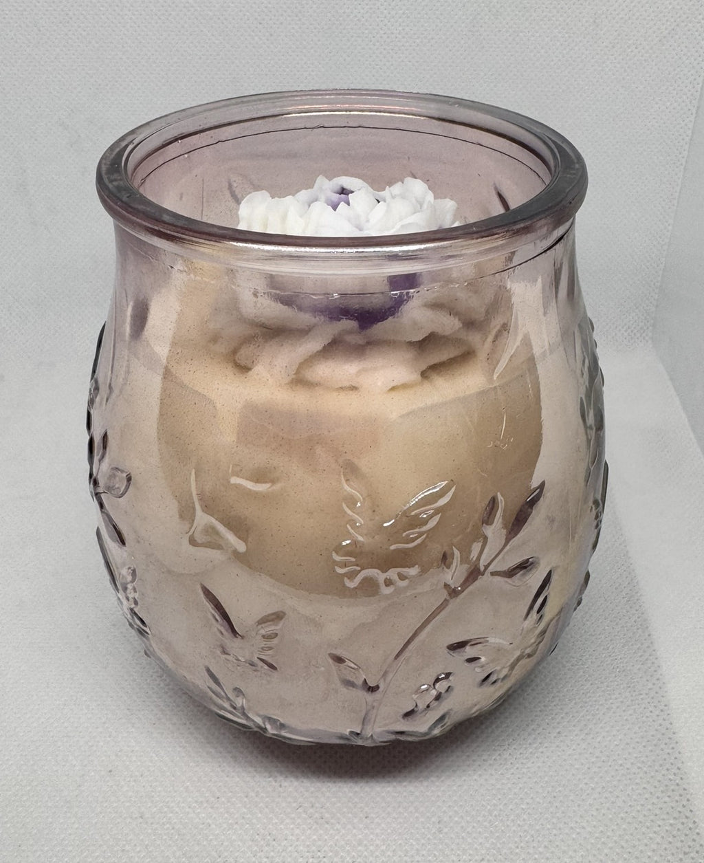 Wickless Glass Butterfly Jar w/ Flower - Lavender Sage Breeze