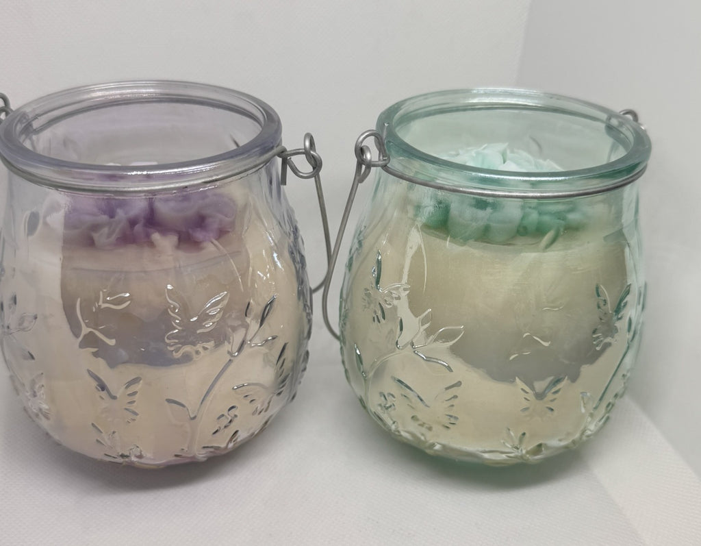 Wickless Glass Butterfly Jar w/ Flower - Stress Relief