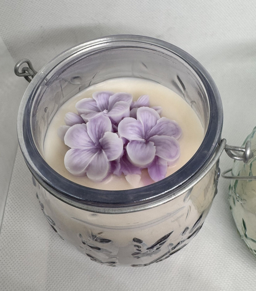 Wickless Glass Butterfly Jar w/ Flower - Stress Relief