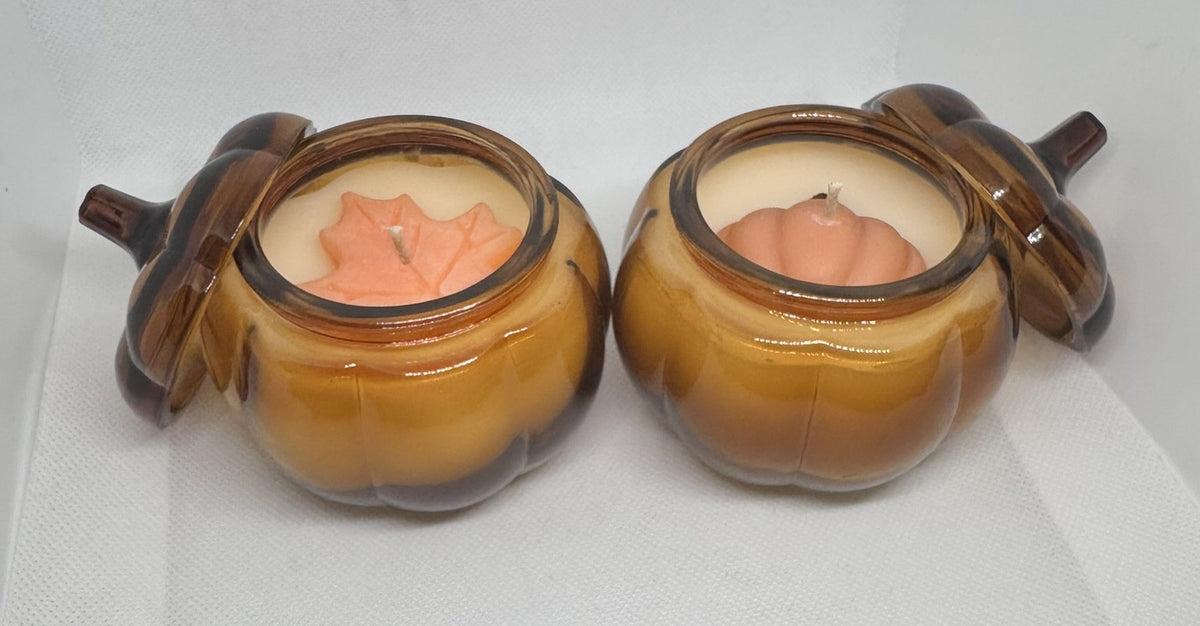 Mini Brown Glass Pumpkin Candle w/ Lid - Various Scents - 6 oz