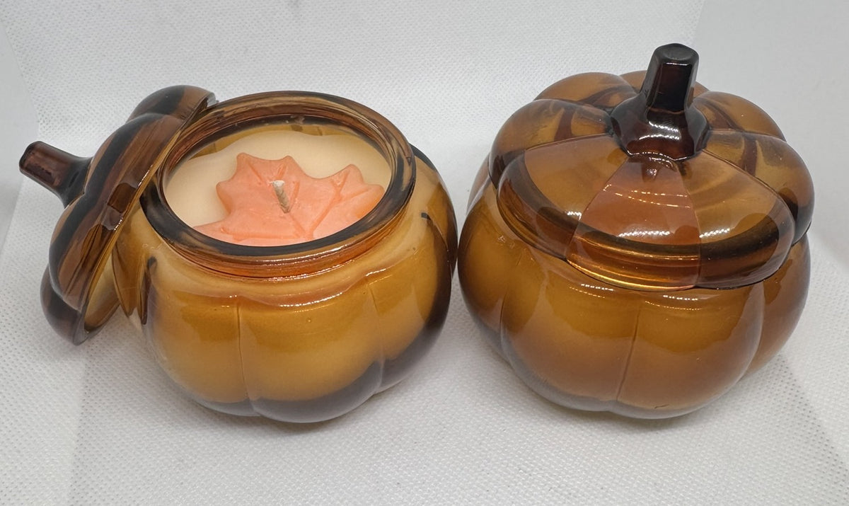 Mini Brown Glass Pumpkin Candle w/ Lid - Various Scents - 6 oz