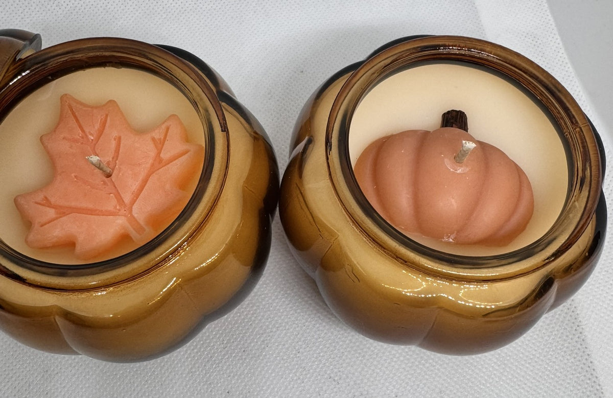 Mini Brown Glass Pumpkin Candle w/ Lid - Various Scents - 6 oz