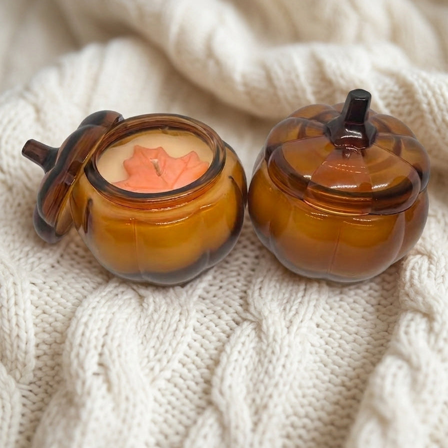 Mini Brown Glass Pumpkin Candle w/ Lid - Various Scents - 6 oz