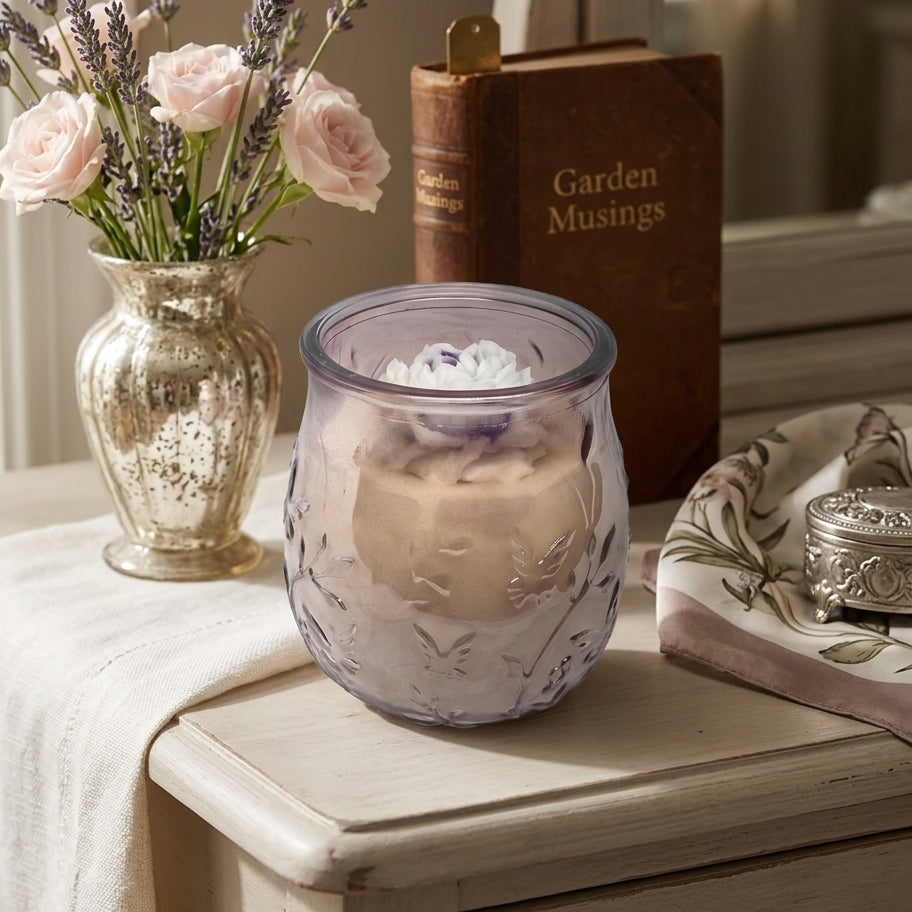 Wickless Glass Butterfly Jar w/ Flower - Lavender Sage Breeze