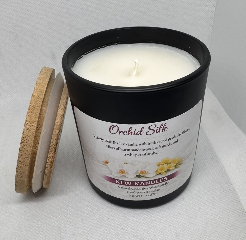Orchid Silk 8 oz Black Glass Jar Candle