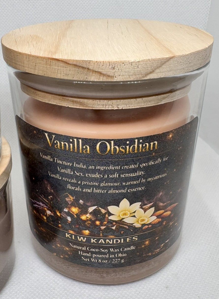Vanilla Obsidian Glass Jar Candles w/ Wood Lid - 8 oz or  oz