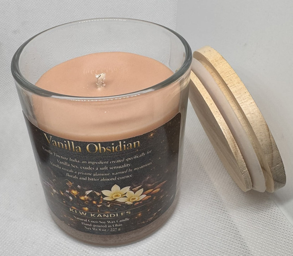 Vanilla Obsidian Glass Jar Candles w/ Wood Lid - 8 oz or  oz