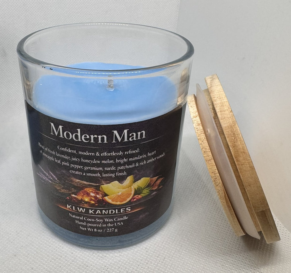 Modern Man Glass Jar Candles w/ Wood Lid - 8 oz or 4 oz