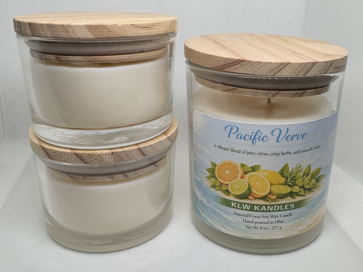 Pacific Verve Glass Jar Candles w/ Wood Lid - 8 oz or 4 oz