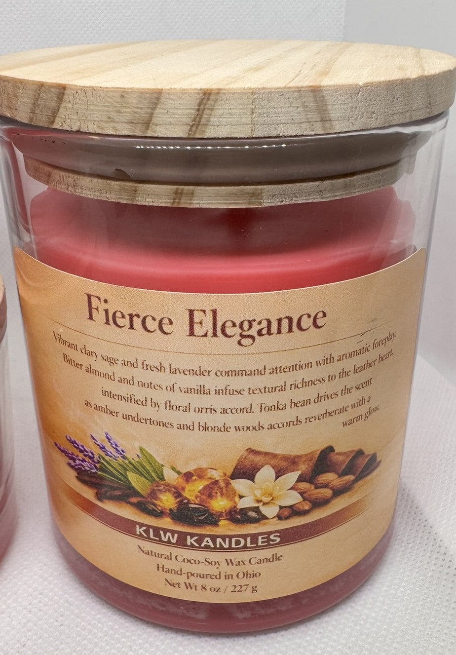 Fierce Elegance Glass Jar Candles w/ Wood Lid - 8 oz or  oz
