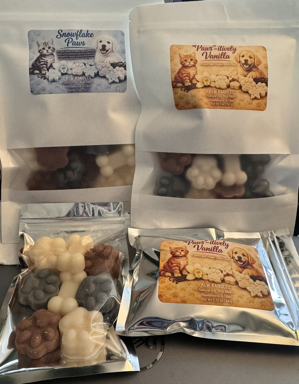 Paw Print and Bones Wax Melt Bags in Various Scents