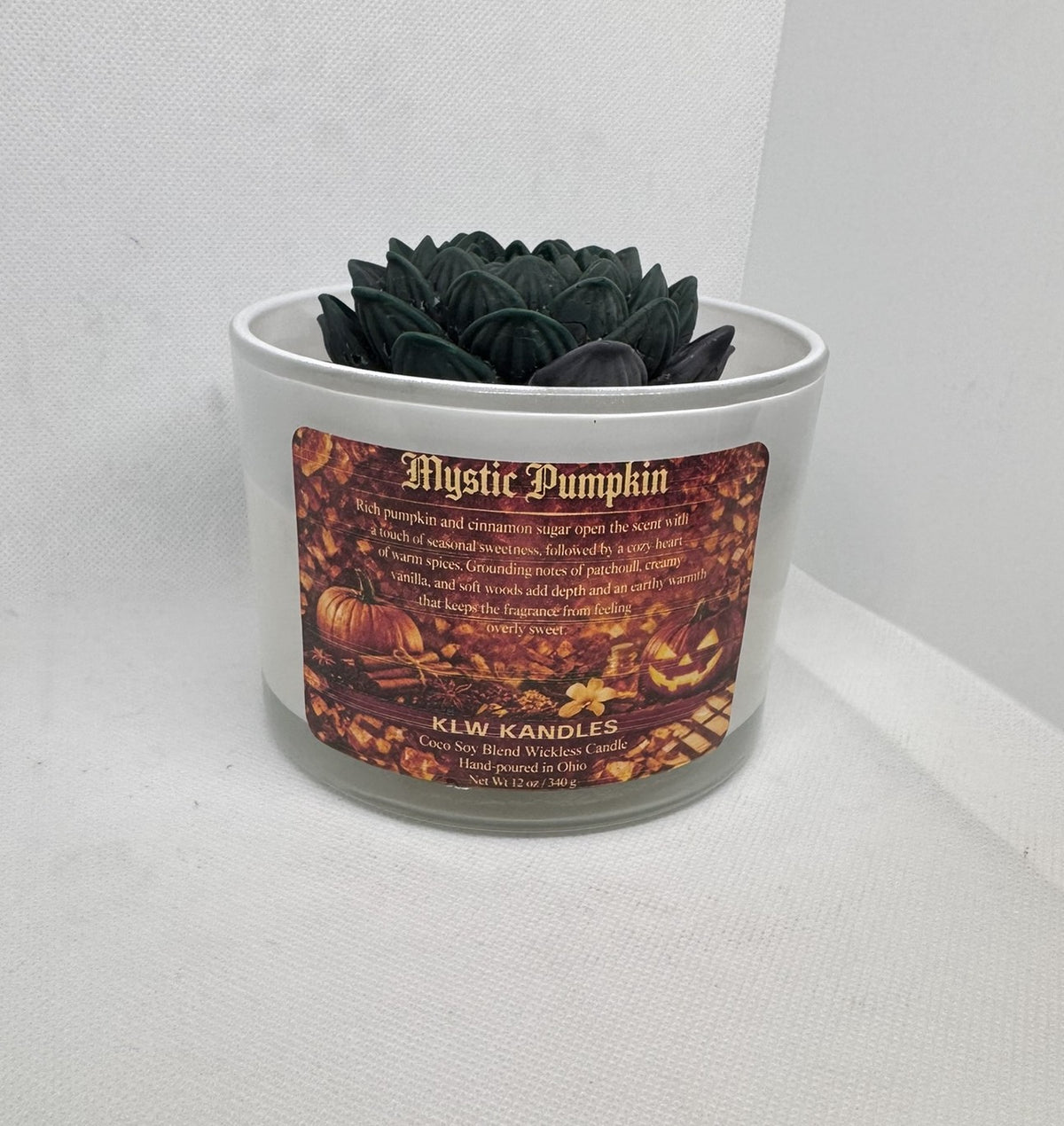 Mystic Pumpkin 12 oz Glass Jar Wickless Candle with Floral Top