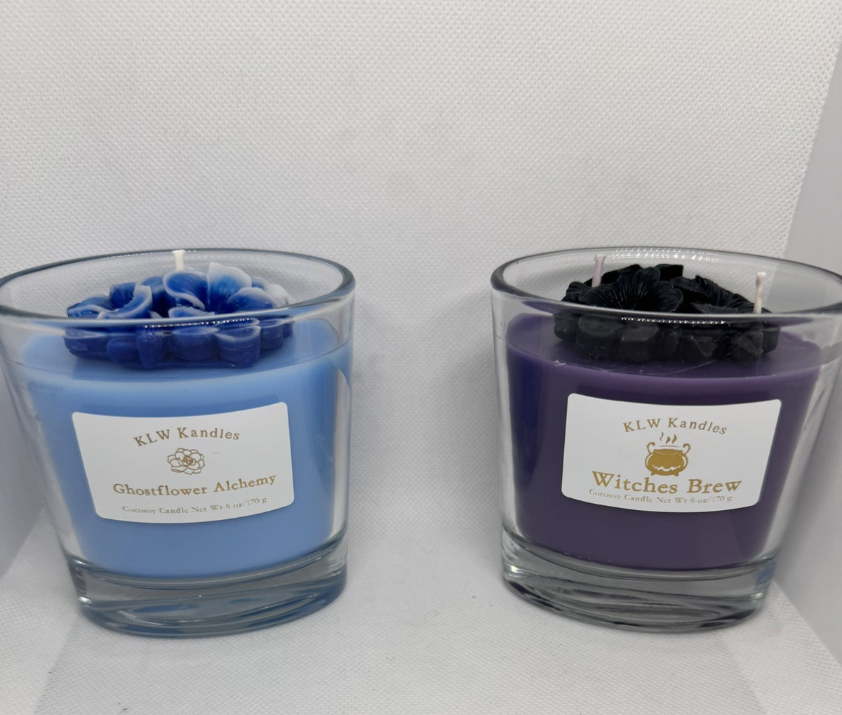 Oval Glass Jar Candles w/ Floral on Top in Various Scents - 6 oz