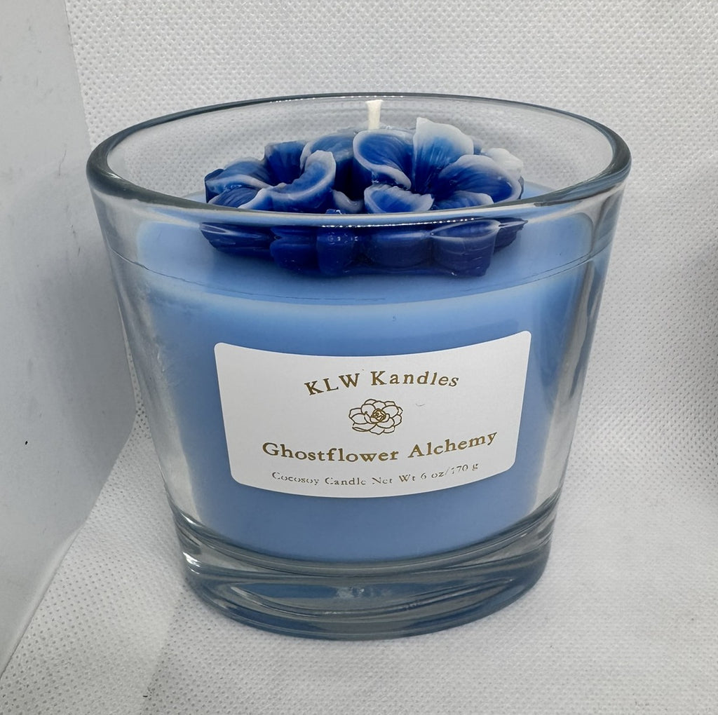Oval Glass Jar Candles w/ Floral on Top in Various Scents - 6 oz