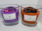 Oval Glass Jar Candles w/ Floral on Top in Various Scents - 6 oz