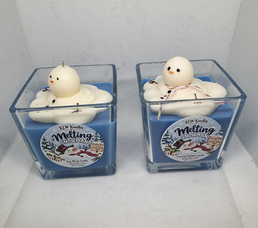 Melting Snowmen Candles - Wickless or Wicked Versions - Snowflake Wishes Scent - 7 oz