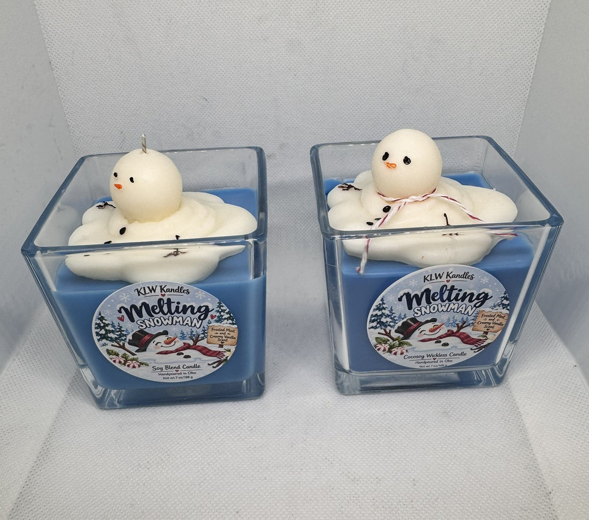 Melting Snowmen Candles - Wickless or Wicked Versions - Snowflake Wishes Scent - 7 oz