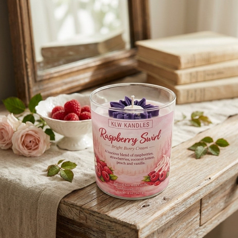 Raspberry Swirl 8 oz Glass Jar Candle
