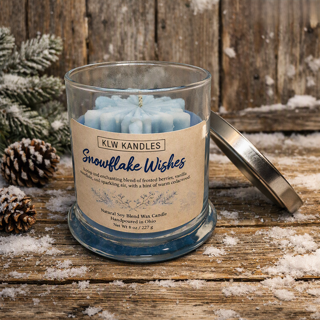 Snowflake Wishes 8 oz Glass Jar Candle w/ Snowflake