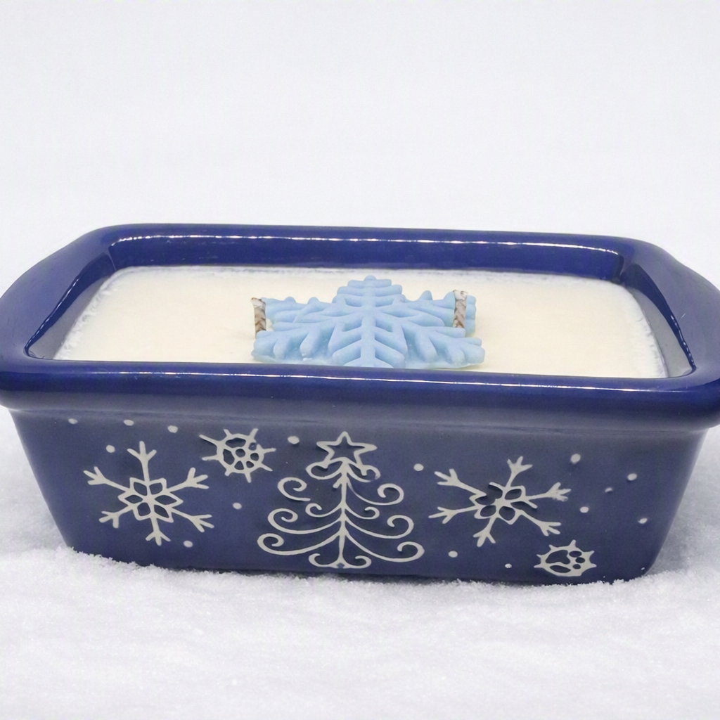 Blue Snowflake Kiss Mini Loaf Pan 10 oz Candle - Upcycled