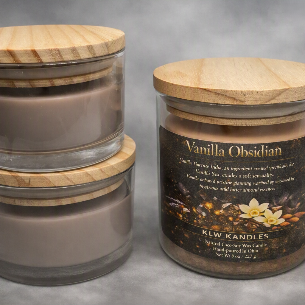 Vanilla Obsidian Glass Jar Candles w/ Wood Lid - 8 oz or  oz